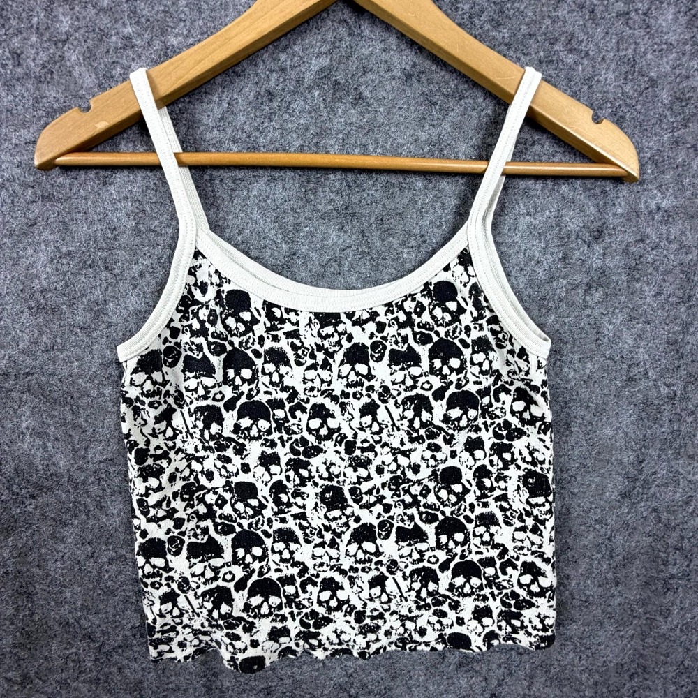 Brandy Melville Tank Top Women S White Skull Print Y2K Goth Edgy Crop Camisole